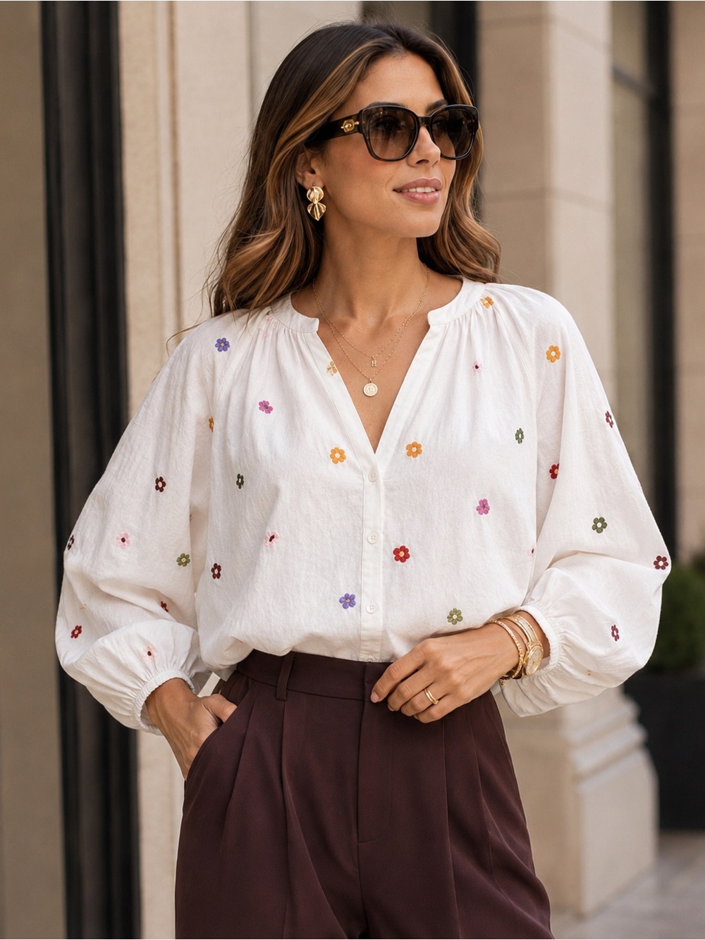 Velvet by Graham & Spencer Aretha Embroidered Blouse, Size Small